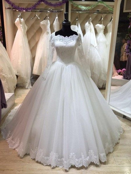 Classic Wedding Dresses Off The Shoulder Long Sleeve lace Applique Bridal Gown