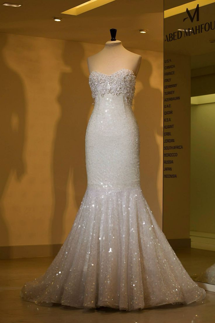 Shiny Mermaid Wedding Dresses Strapless Beading Sequin Glitter Bridal Gowns