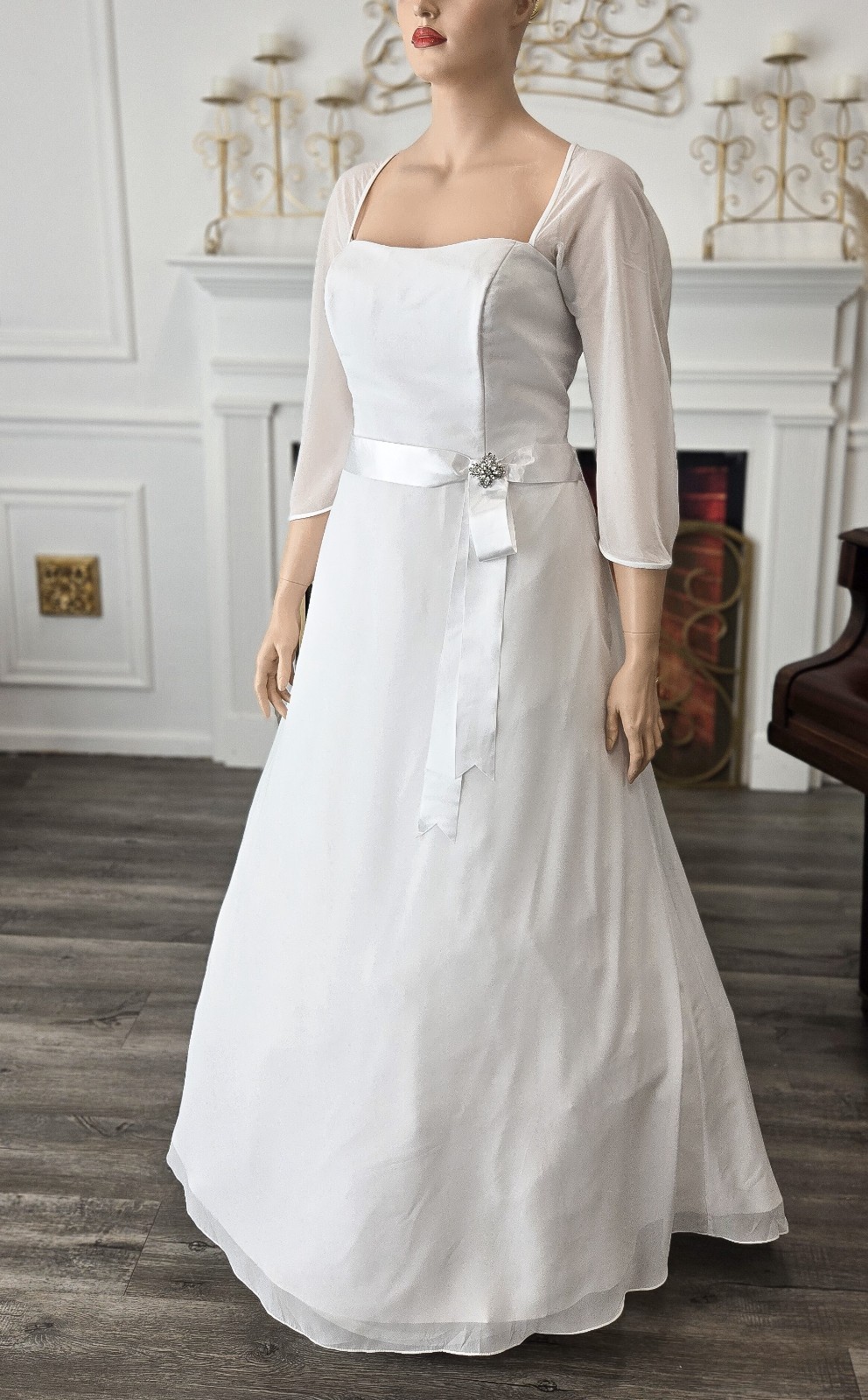 Unbranded White Chiffon Style 9777 3/4 Sleeve Wedding Dress sz 24