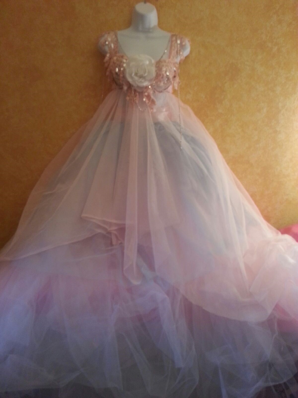 Rainbow Princess Pink Blue White Sequin Crystal Tulle Tutu Bridal Ballgown