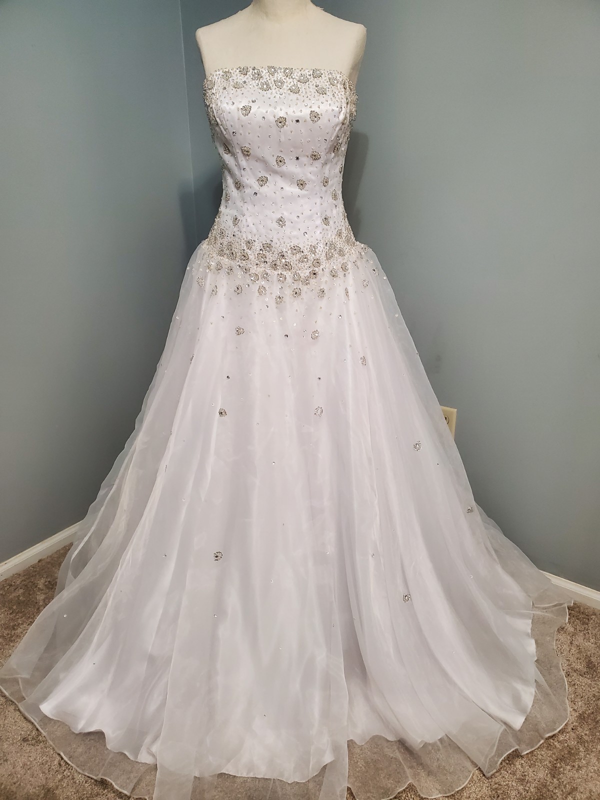 Mary’s Bridal White Wedding Dress Strapless Beaded Ball Gown w/ Bolero Jacket 10