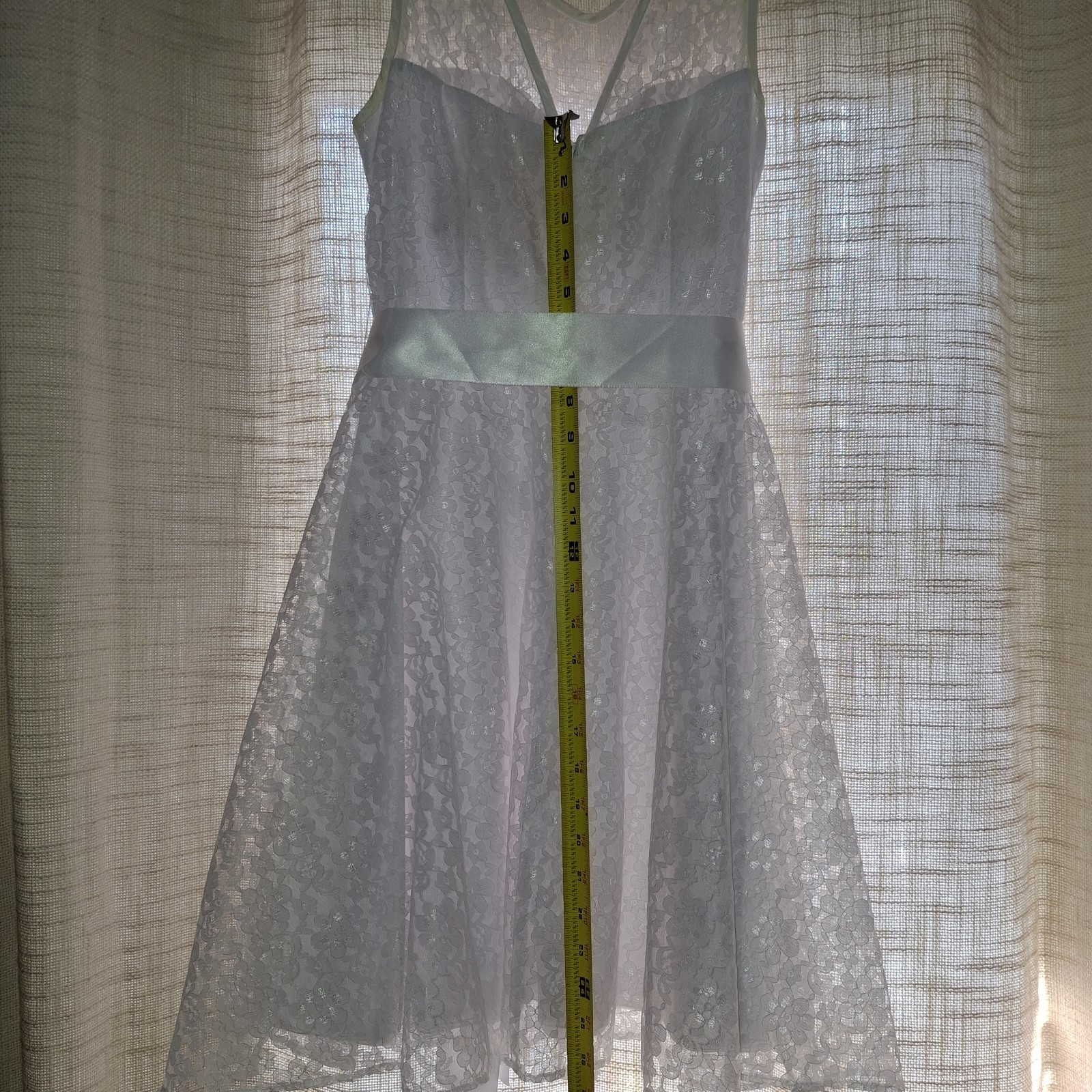 XS Lace Wedding Formal Cocktail Confirmation Homecoming Dress White w Ivory Trim