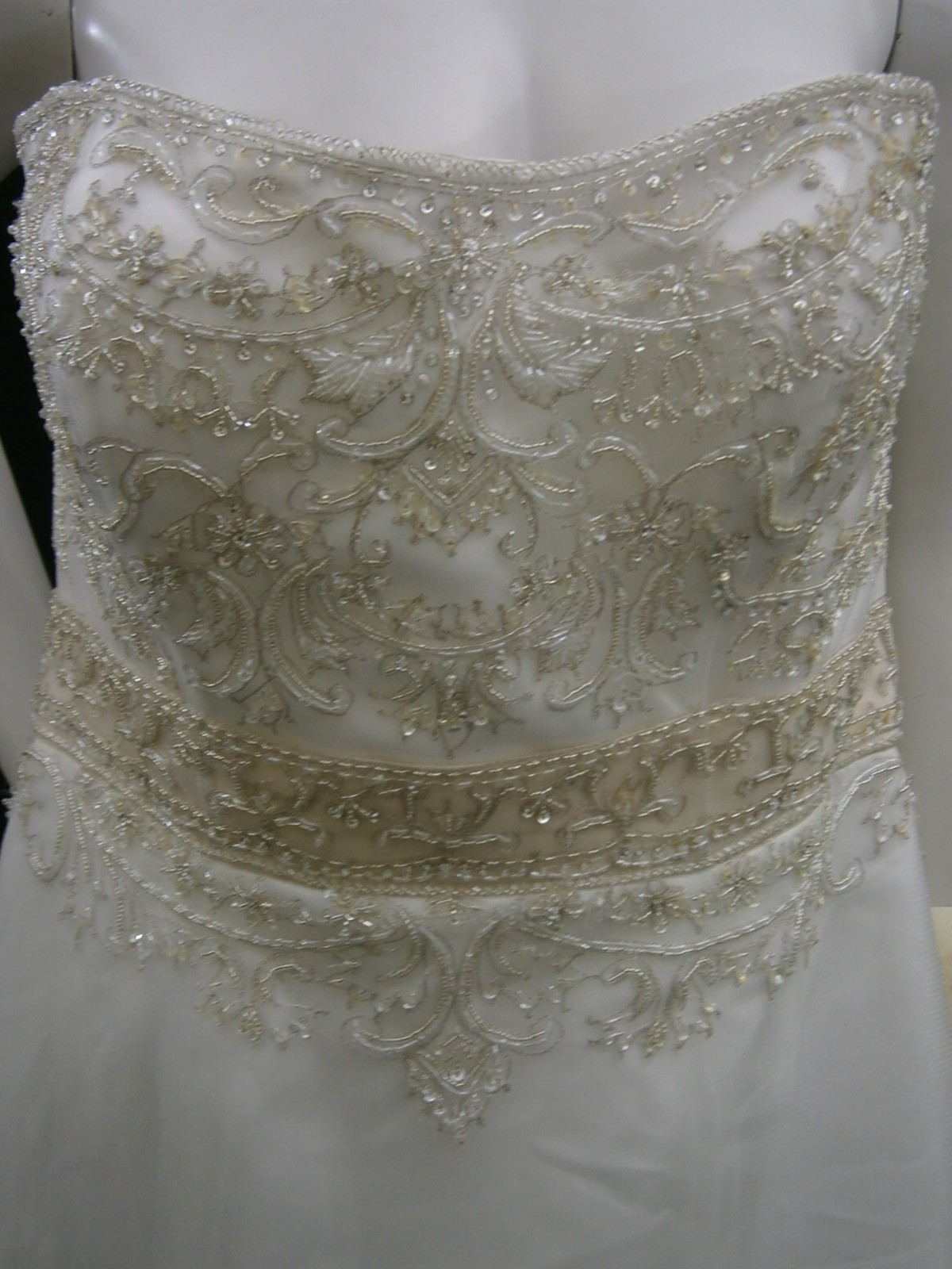 Casablanca Wedding Dress Ball Gown 16-18 White Taffeta Beaded Champagne Elegant