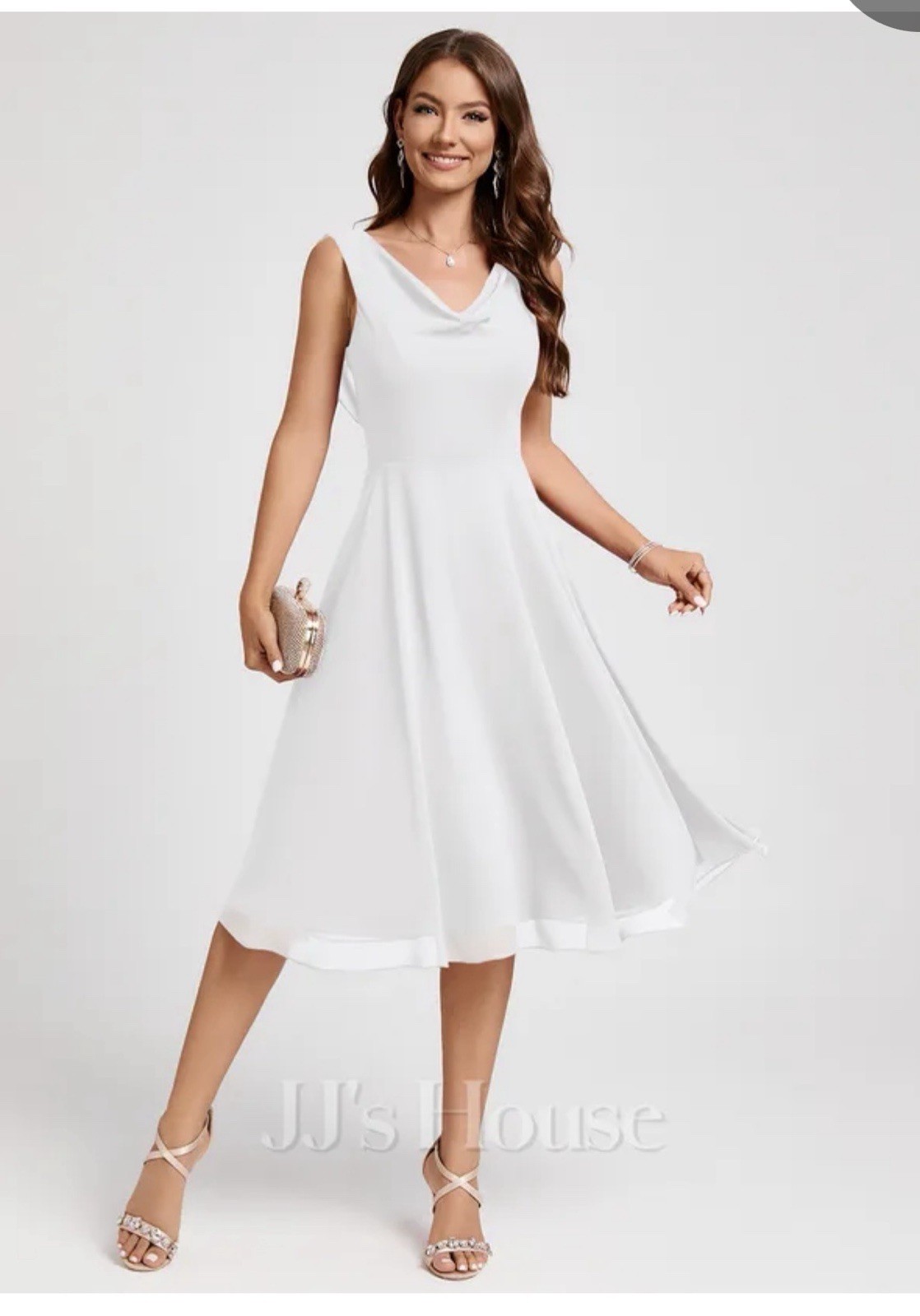 JJ’s House White Cowl Chiffon Midi Dress Size 12