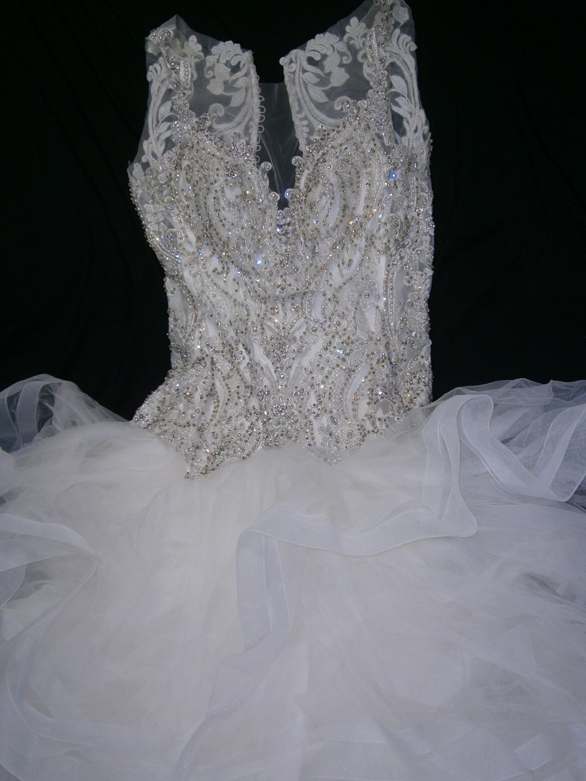 Allure Bridal C405 Wedding Dress Ball Gown 6-10 Mermaid Illusion Ruffles Bling