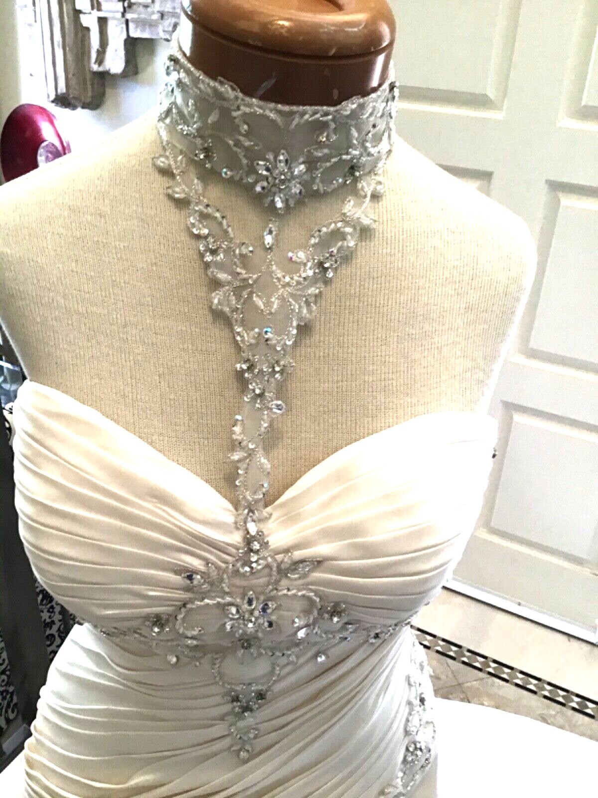 DEMETRIOS NEW Choker High Neck Wedding dress bridal gown Fit & Flare Ivory 10