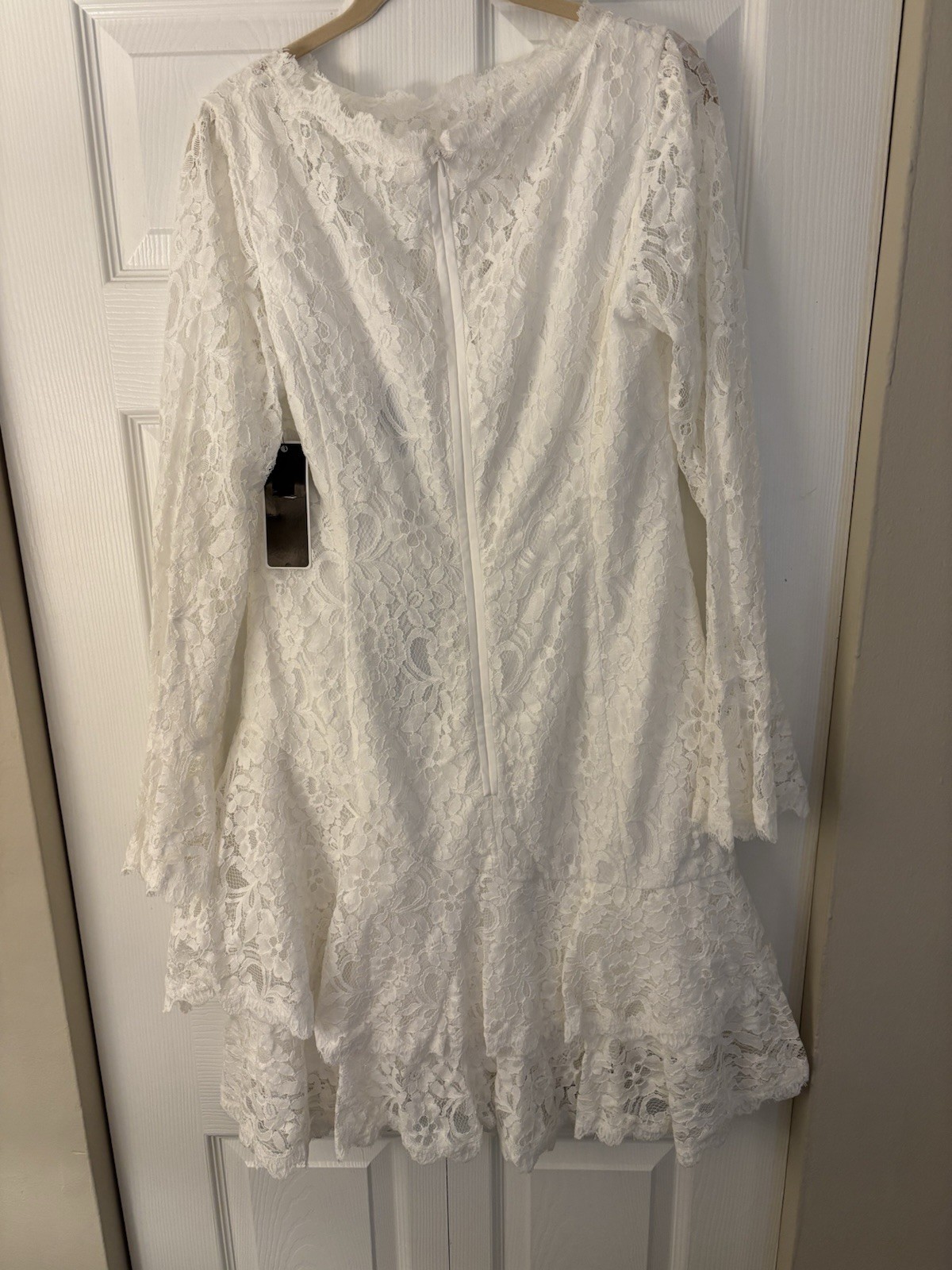 SHANI White Lace Long Sleeve Scoop Neck A-Line Knee-Length Dress Size 8