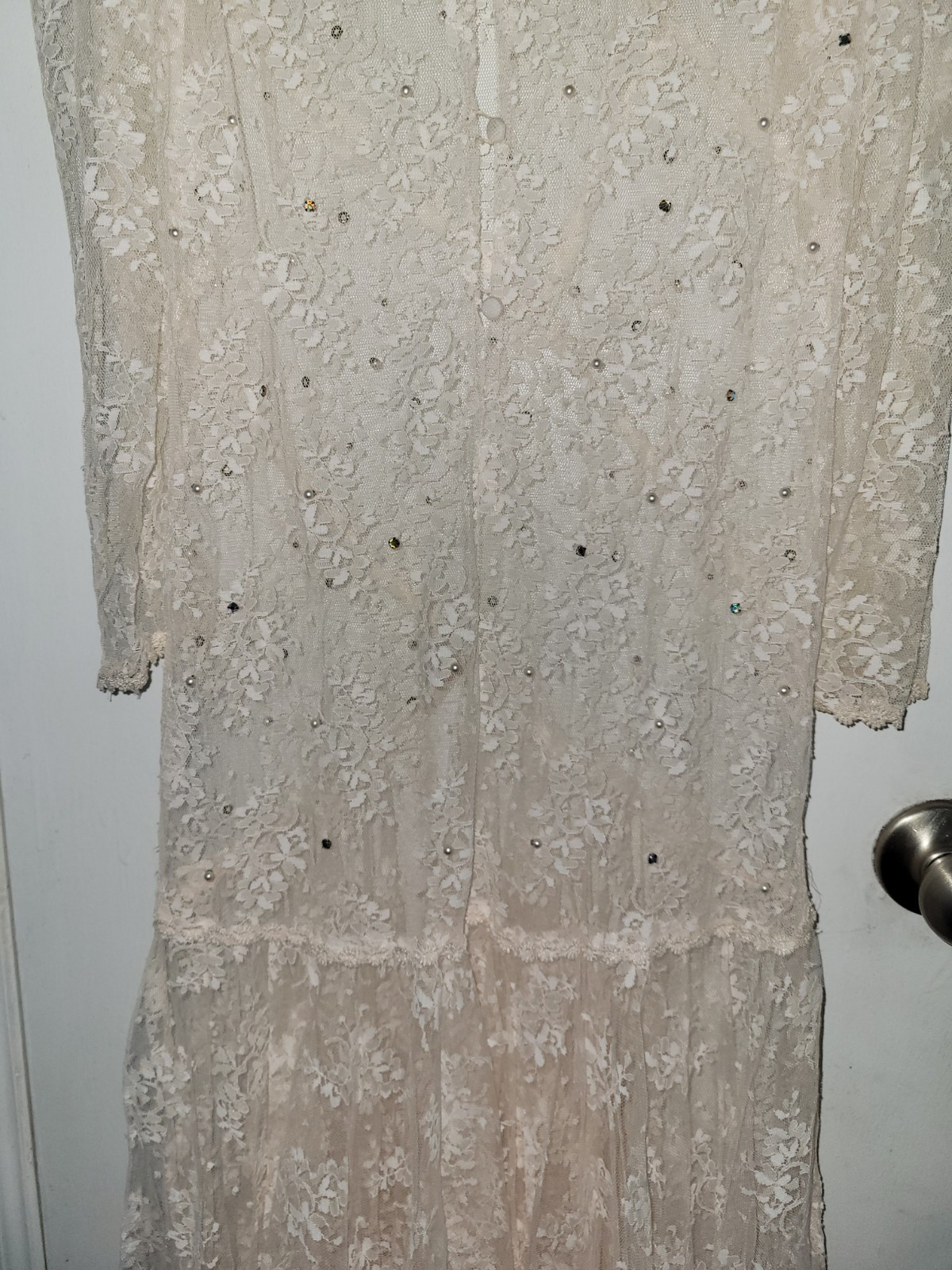 Vintage lace overlay slip appliqué ivory wedding lace dress Unbranded