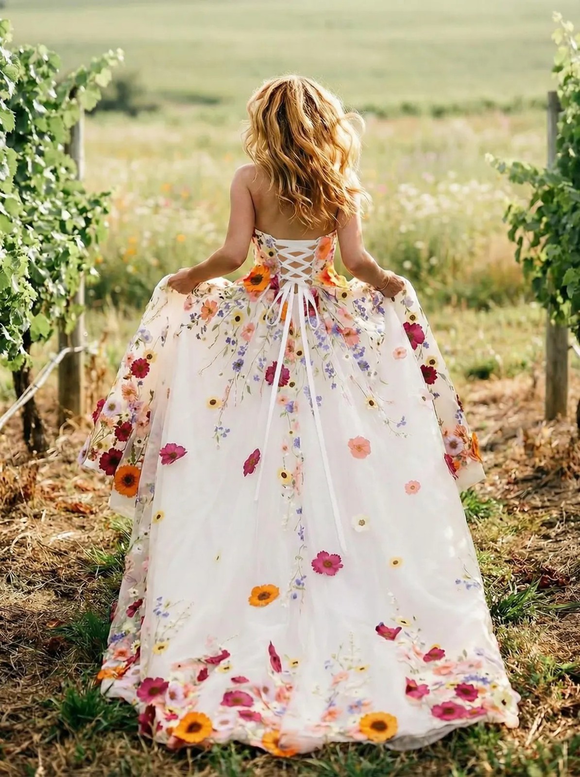 Garden Wedding Bridal Gown Custom Made 32-60 Coloured Floral Lace N.Measurement