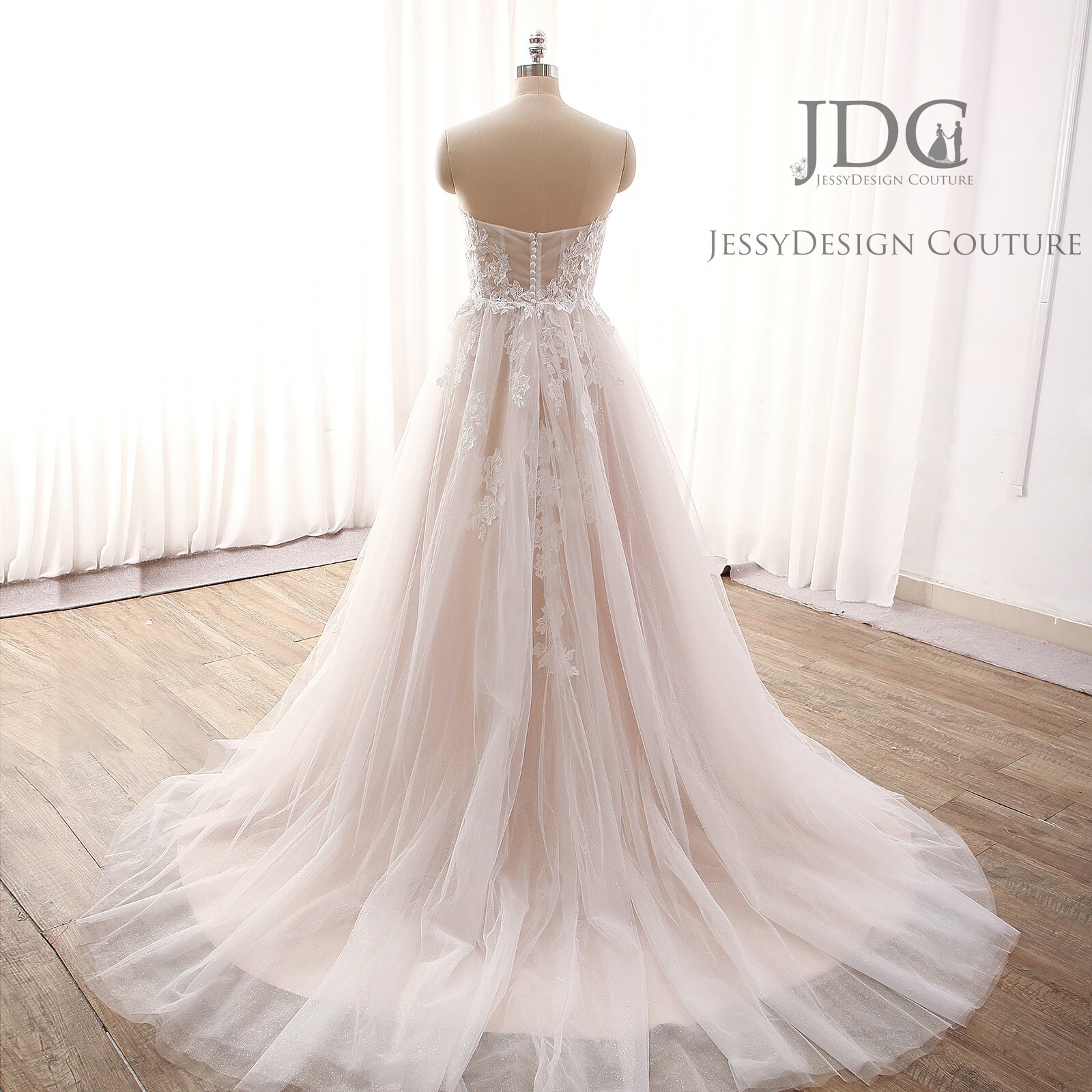 Flowly Glitter Tulle Wedding Dress Bridal Gown Custom made Plus Size Blush Ivory