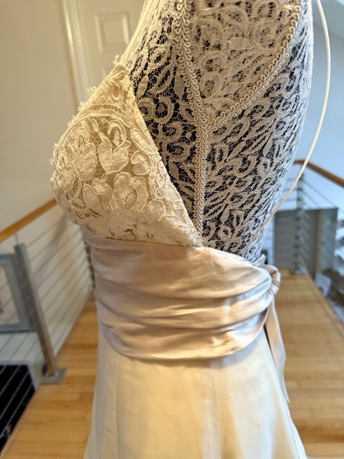 AMSALE Bali S (4) Ivory A-Line Organza Silk Lace Bralette Wedding Dress