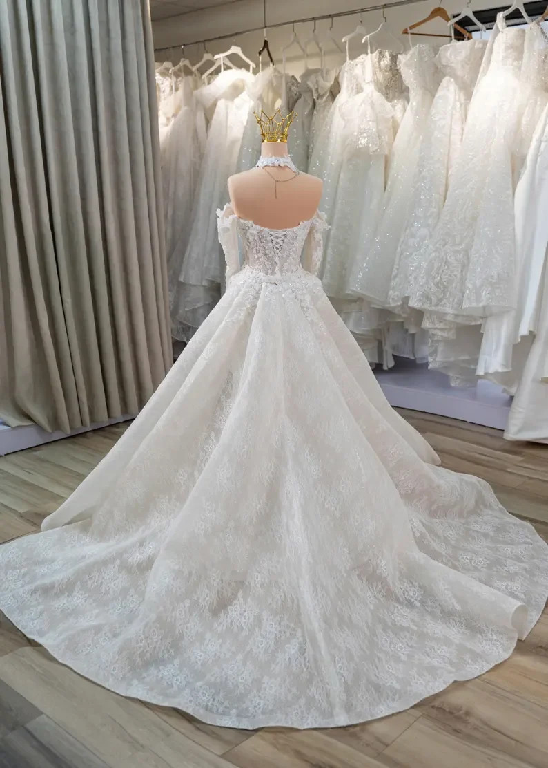 New Luxury Detachable Wedding Dresses Off Shoulder 3D Floral Lace Beaded Mermaid