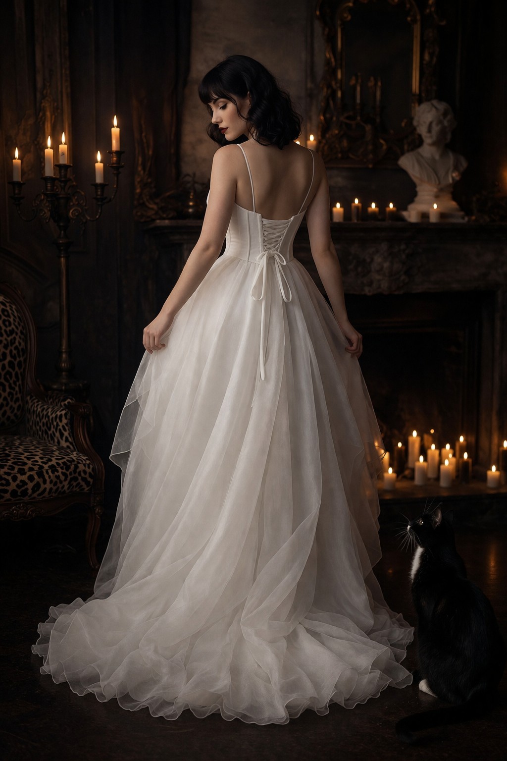 White Tulle Corset Dress XS-S Gothic Romantic Bridal Elopement Ethereal High Low