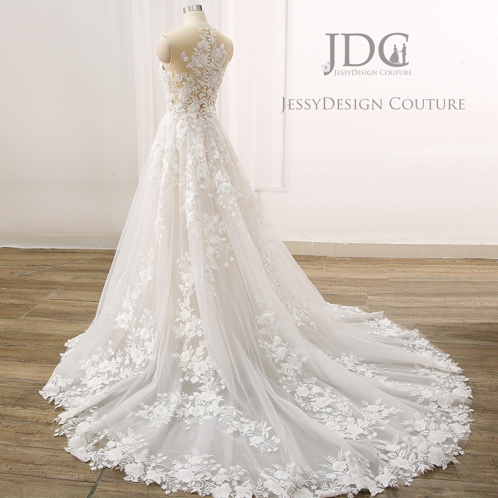 Luxurious Beaded Floral Lace Wedding Dress Bridal Gown 2-28W Custom made Pearls