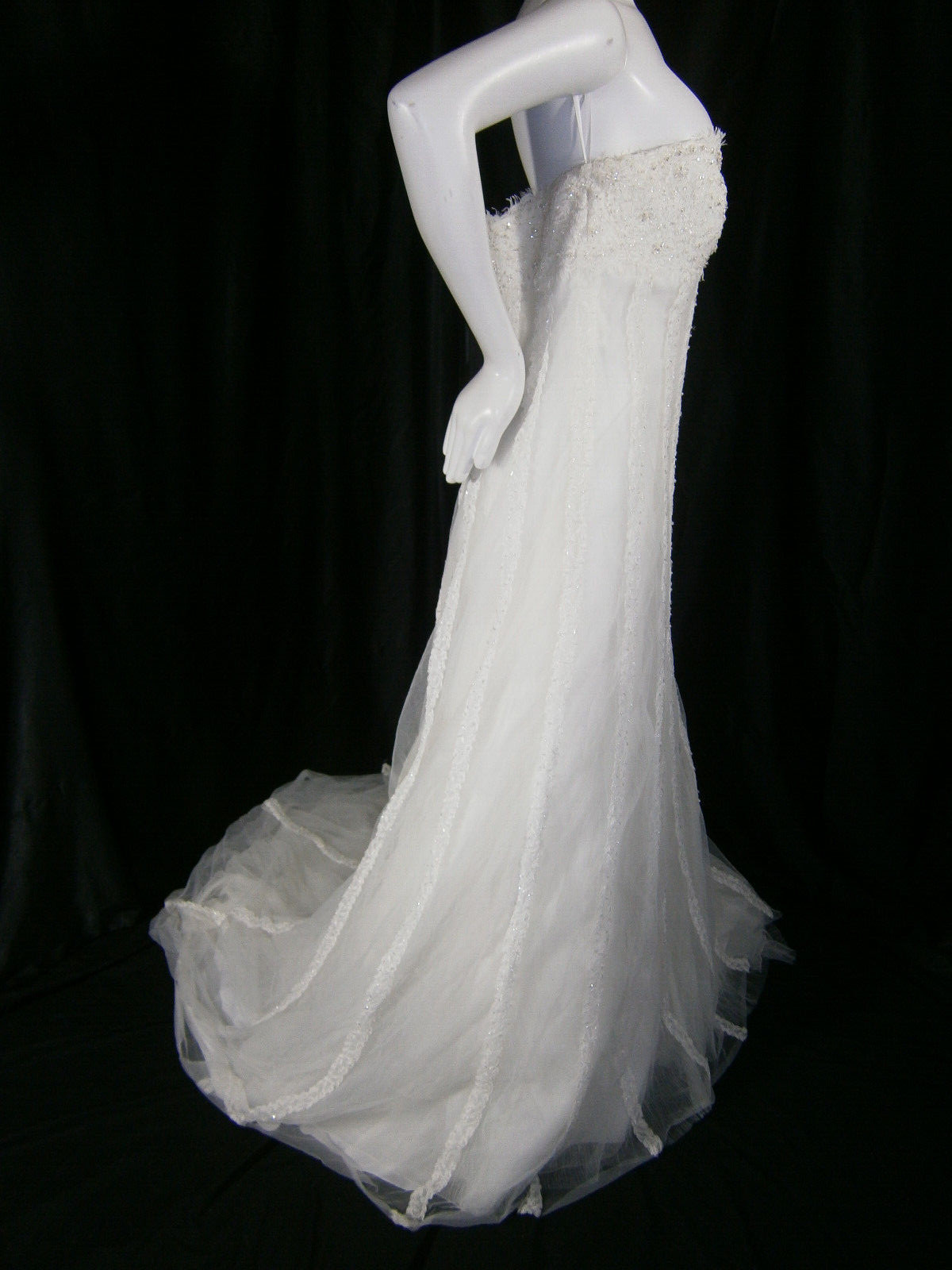 La Sposa Wedding Dress 16 Ivory Tulle Organza Lace Strapless Beaded Train