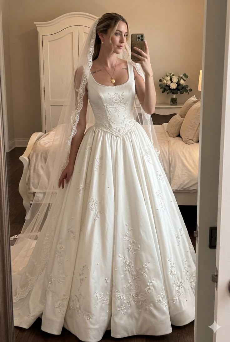 Satin Wedding Dresses with Stickerei Corset Beaded Sleeveless Bridal Gowns