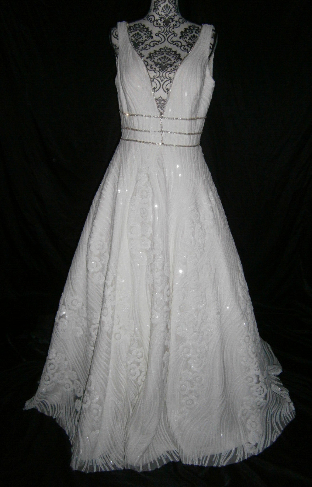 Ashley & Justin Wedding Dress 12 Ivory A-Line Tulle White Sequins Crystals WOW