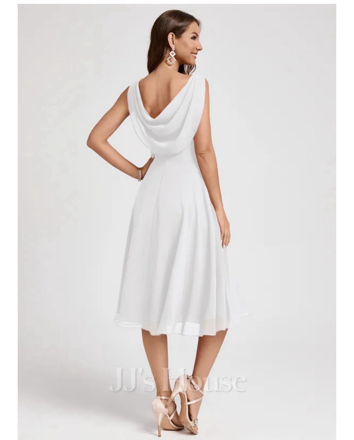 JJ’s House White Cowl Chiffon Midi Dress Size 12