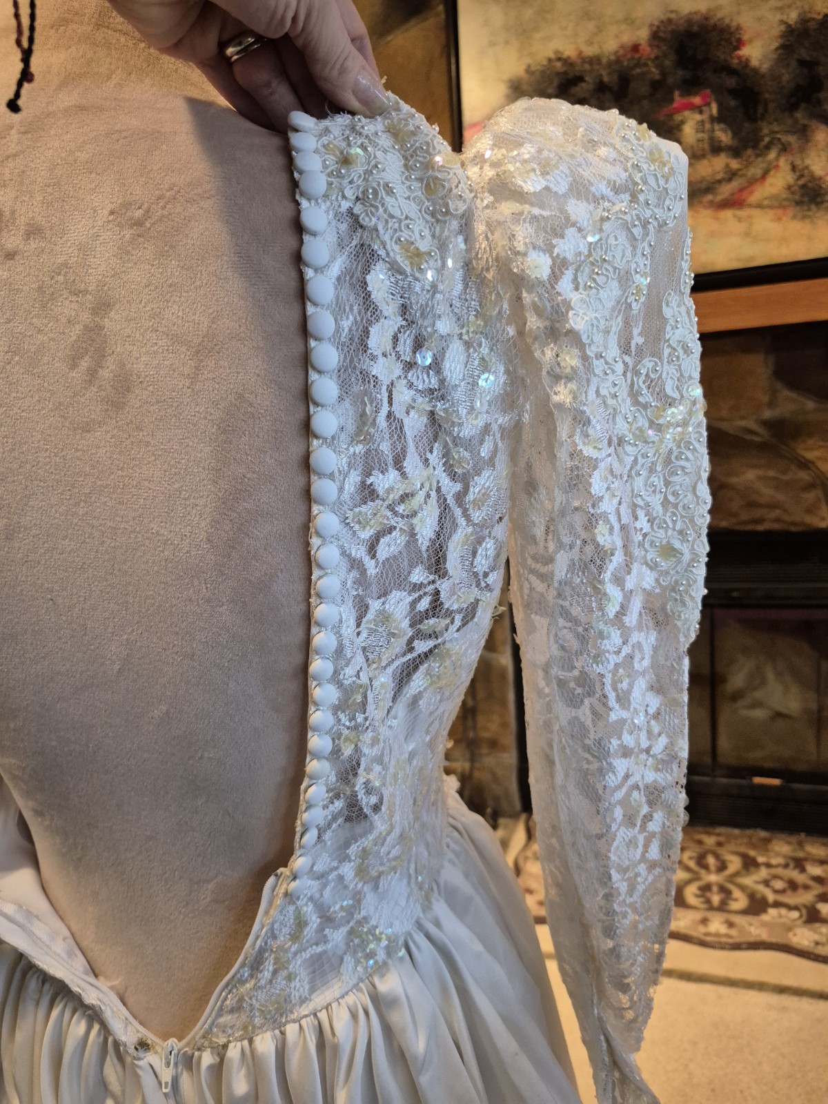 Unbranded Beaded And Laced XS Wedding Dress With Long Train
