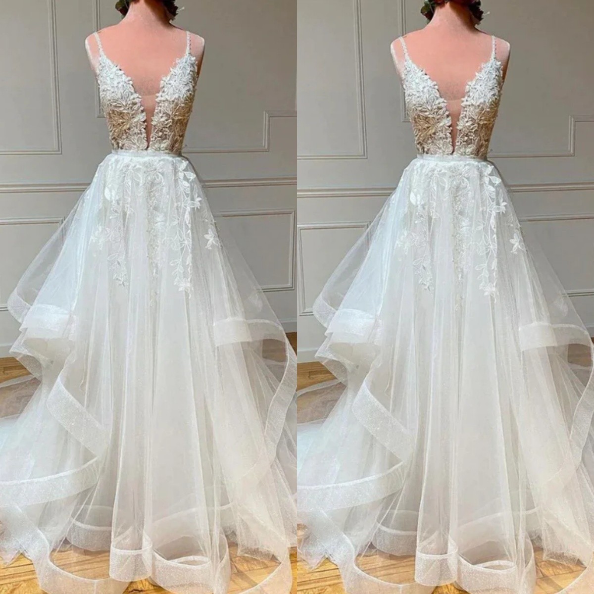 Deep V Neck Wedding Dresses Summer Sleeveless Beach Boho Elegant Bridal Gowns