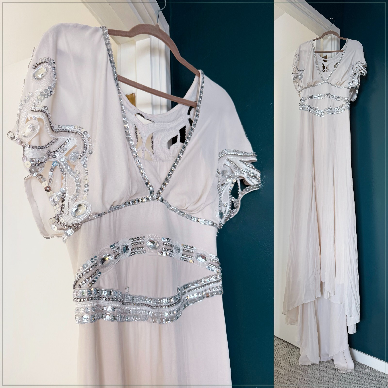 $6900 Temperley London Jean Crystal Embellished Art Deco Runway Bridal Gown