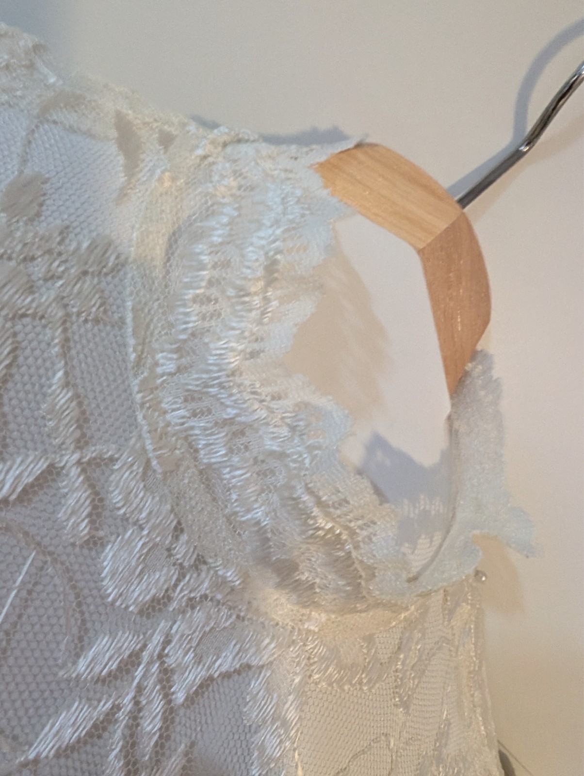 Dessy Creations Vintage 80s Wedding Dress Ivory Lace / Satin High neck &Sleeve