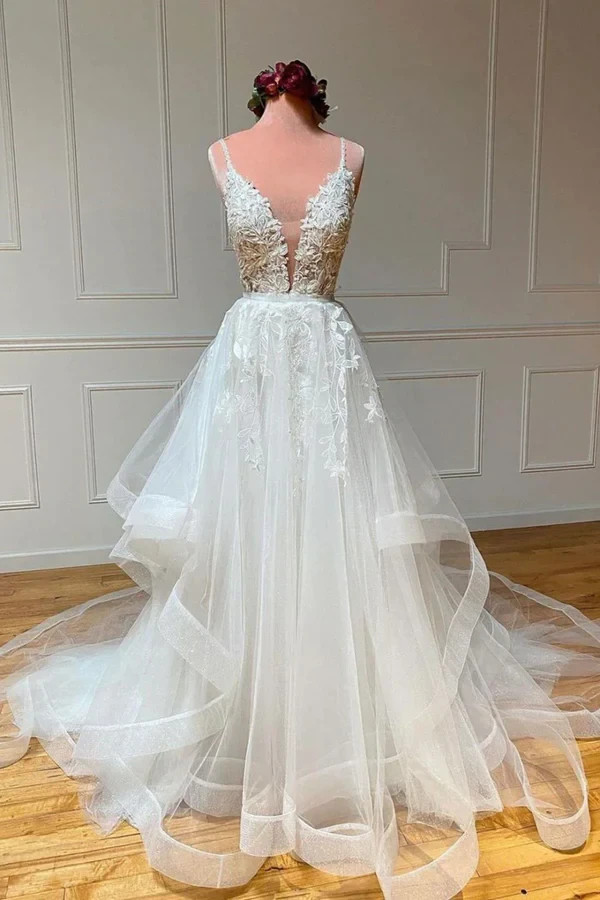 Deep V Neck Wedding Dresses Summer Sleeveless Beach Boho Elegant Bridal Gowns