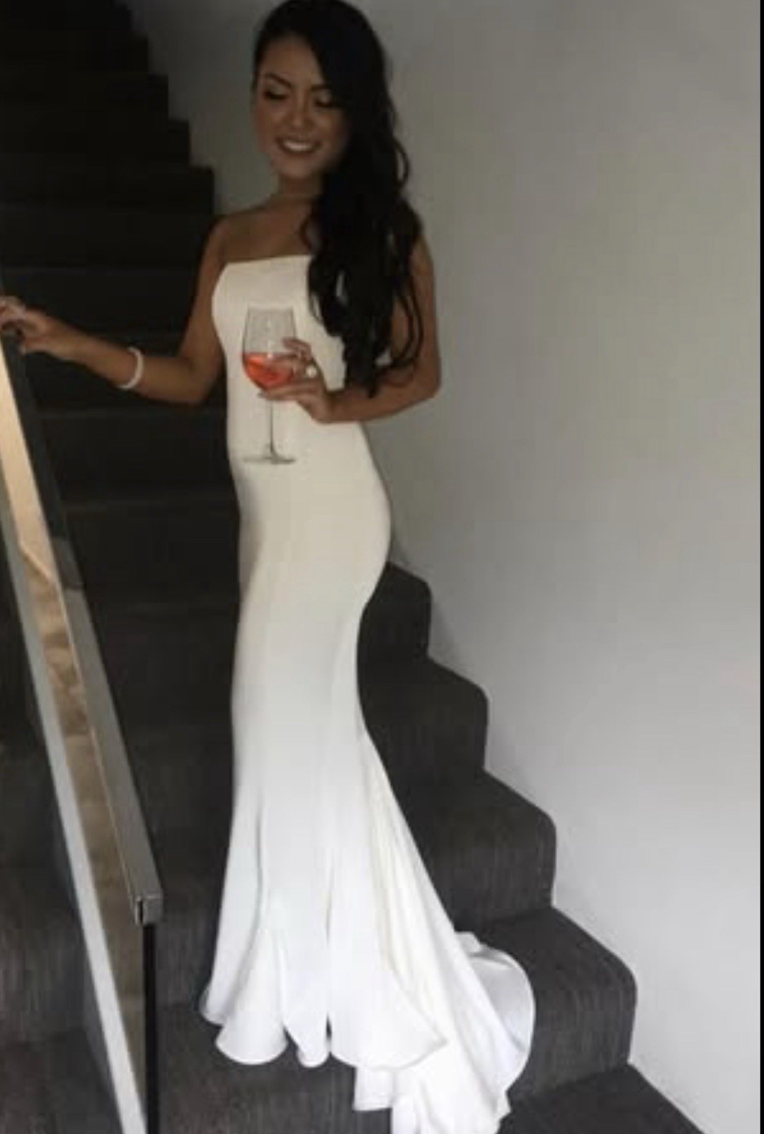 White Bridal Strapless Formal Gown By Abyss by Abby Cavalli Wedding Dress S