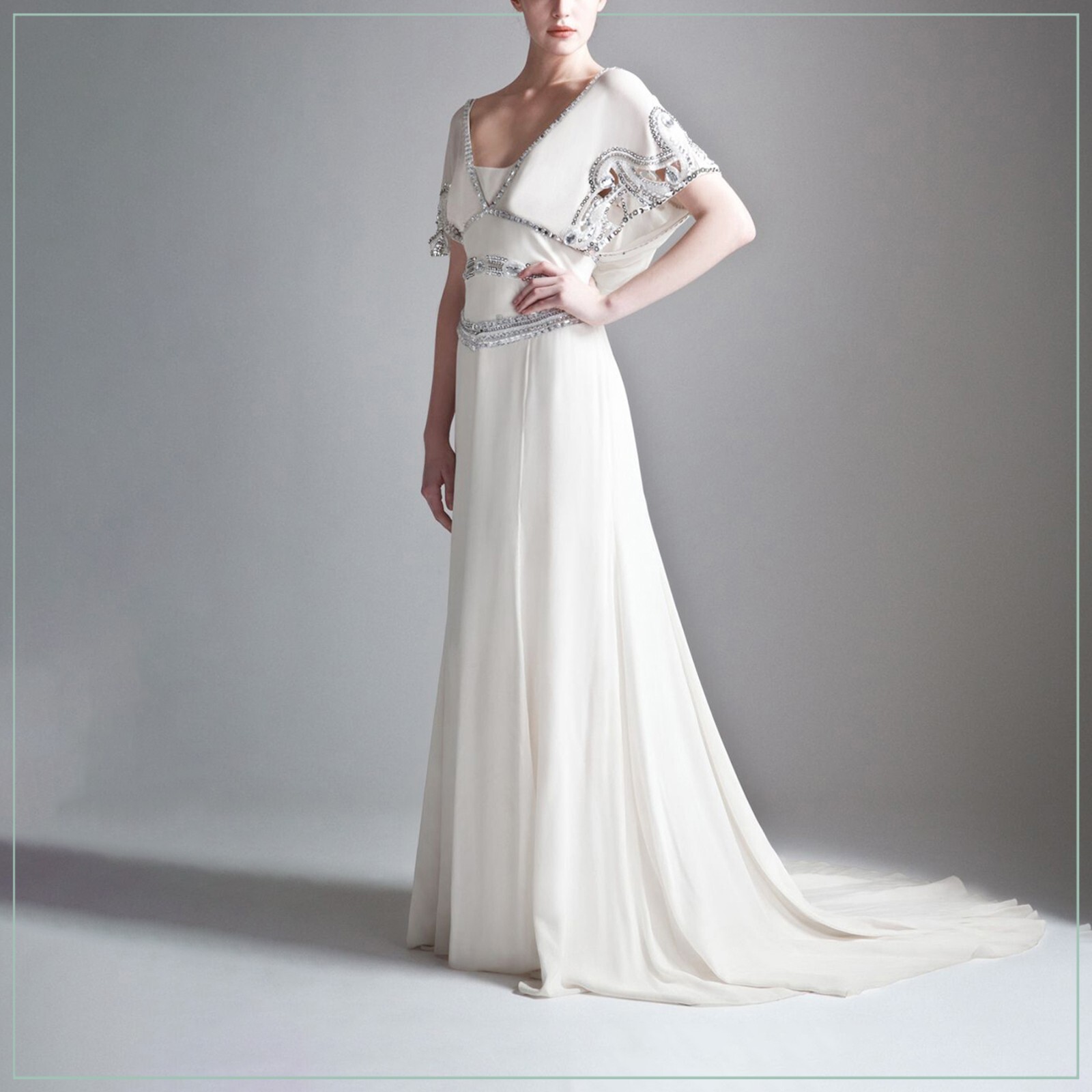 $6900 Temperley London Jean Crystal Embellished Art Deco Runway Bridal Gown