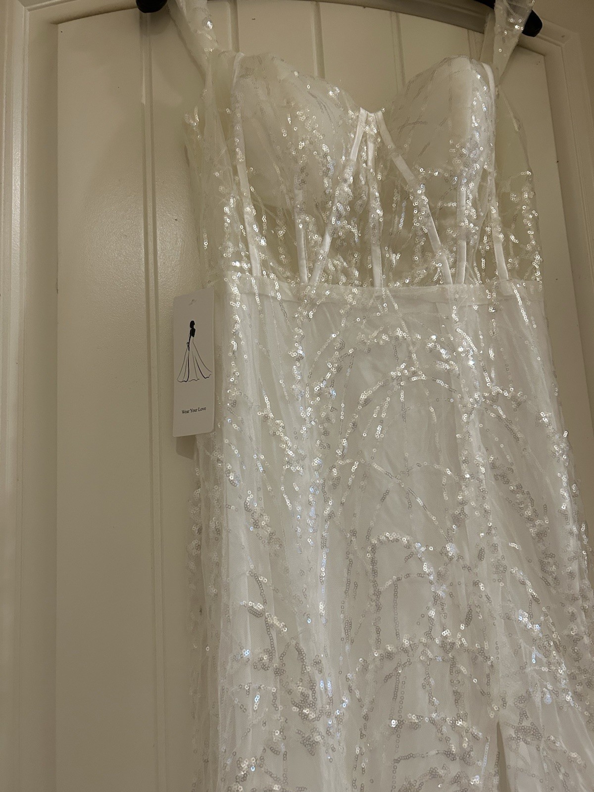 Wear Your Love White Sequin Sheath Dress Sleeveless Sweetheart Neck Full-Length