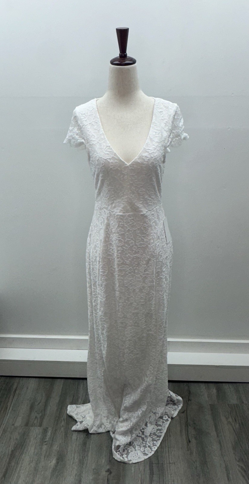 Show Me Your Mumu Lace Bridal Gown Open Back Cap Sleeve Boho Wedding Dress M