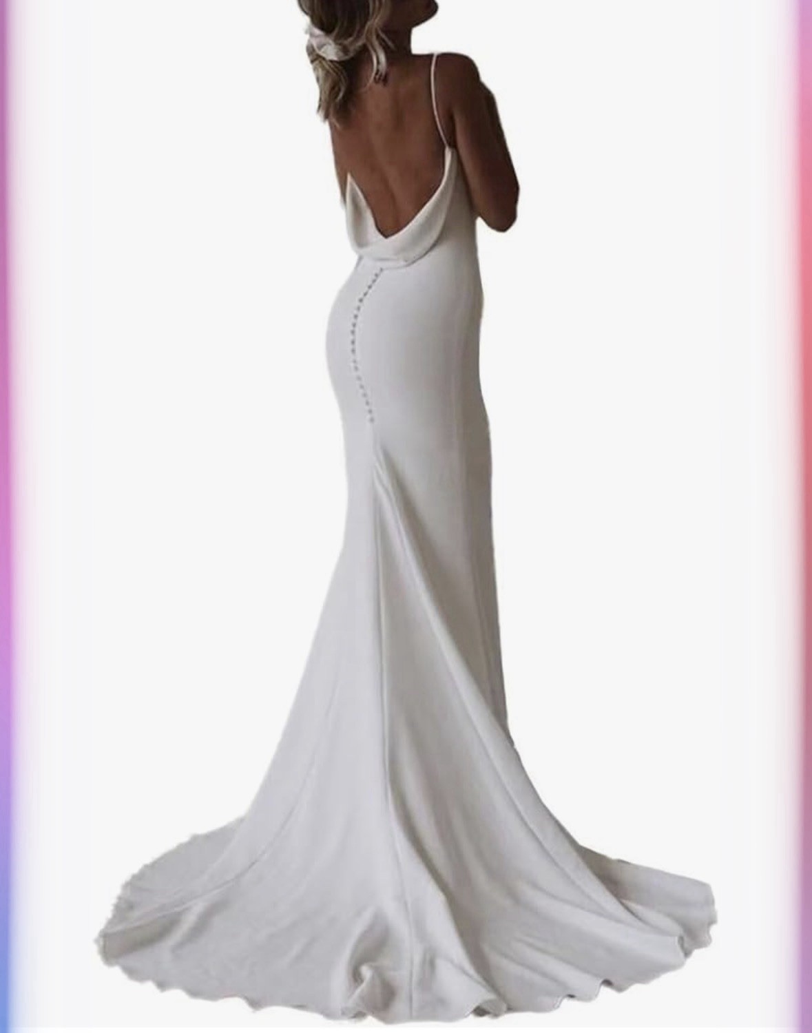 Wedding Dress A Line Mermaid Spaghetti Straps Backless Full Length Train Size 2