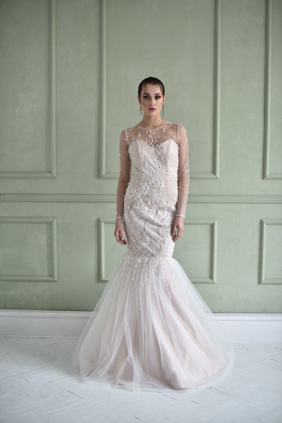 Custom Designed Handmade Ivory Mermaid Style Wedding Gown