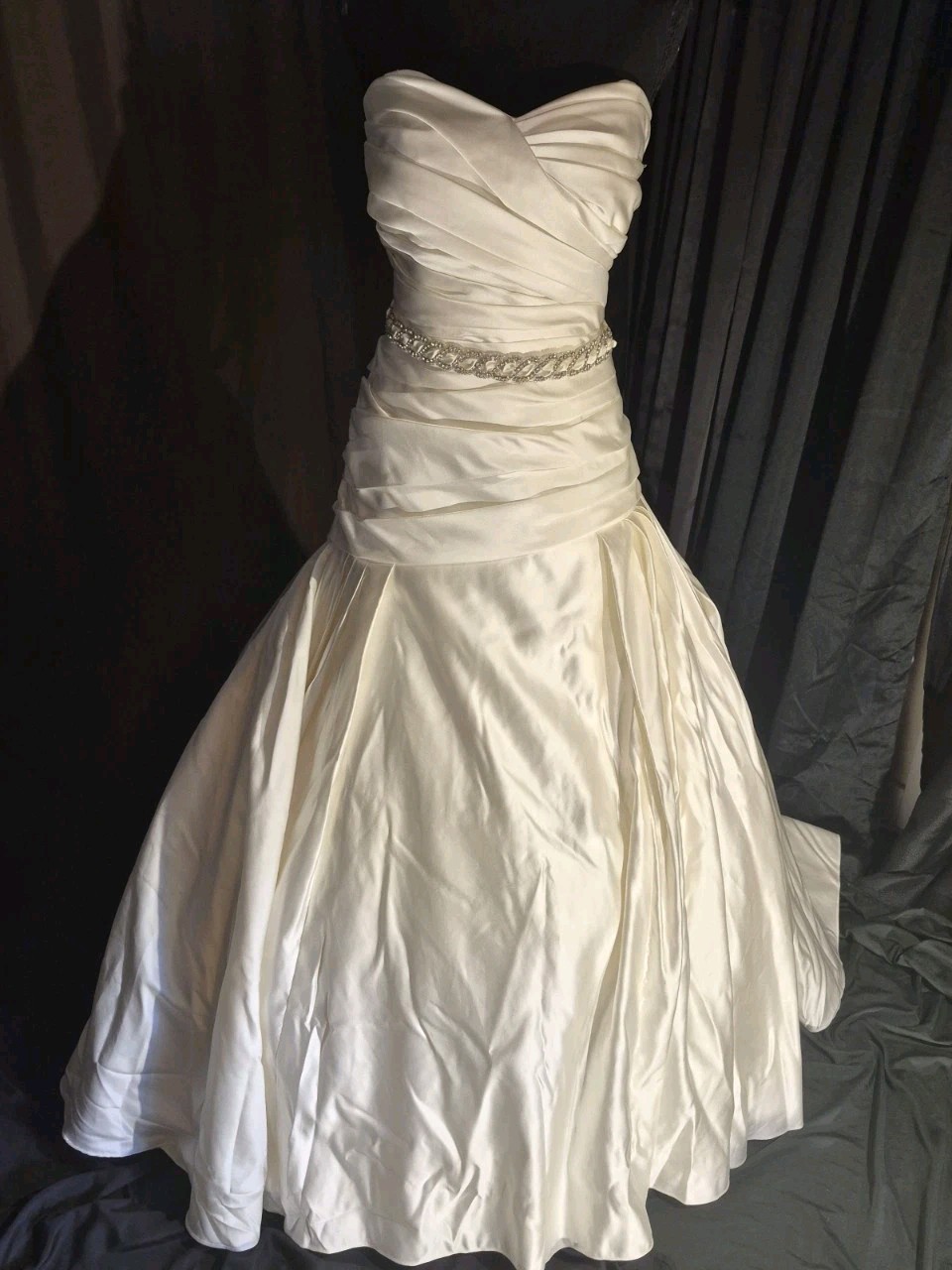 David’s Bridal Ivory Trumpet Mermaid Wedding Gown Rhinestones Sash Train Sz 16