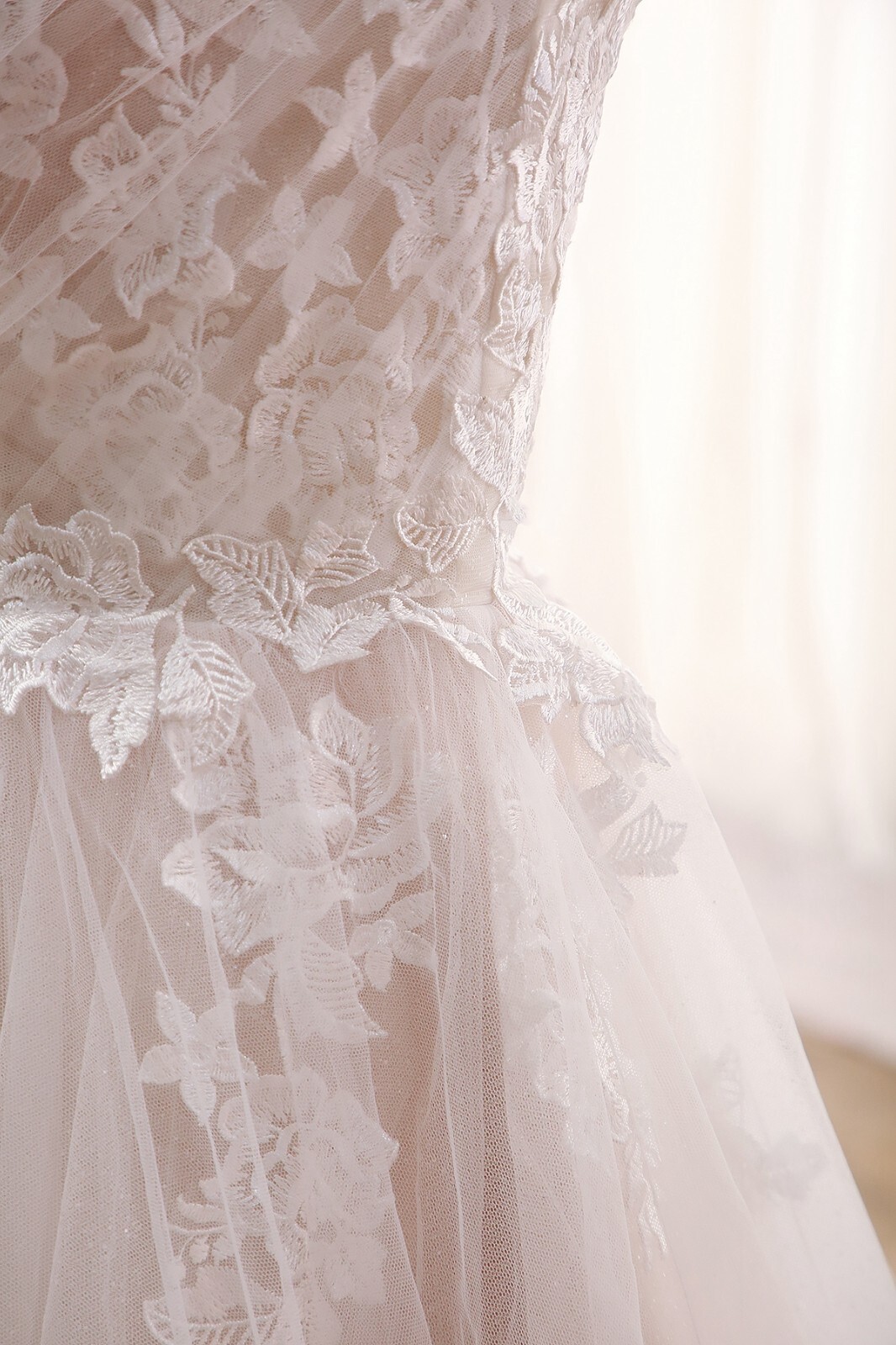 Flowly Glitter Tulle Wedding Dress Bridal Gown Custom made Plus Size Blush Ivory