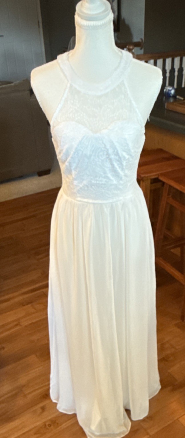 Wedtrend White Lace Halter Sleeveless A-Line Full-Length Dress Size S Zipper
