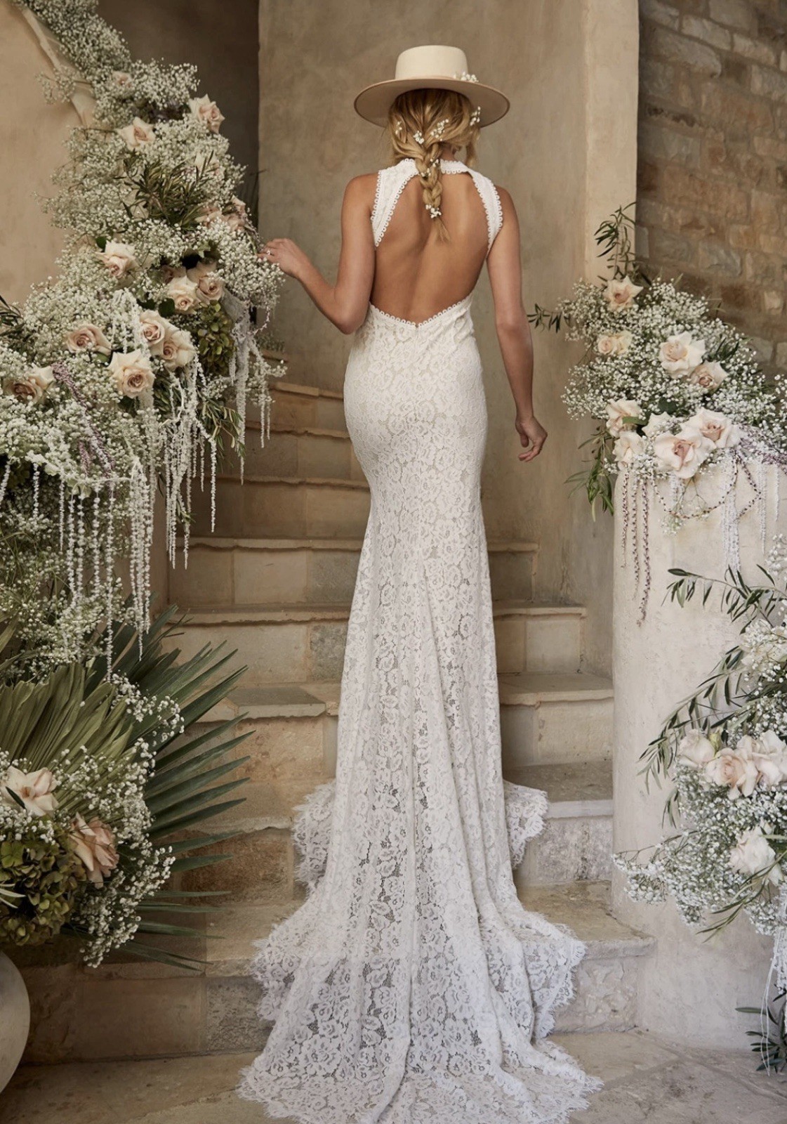 Lulu’s Wedding Bridal Everlasting White Floral Lace Mermaid Maxi Dress XS Train