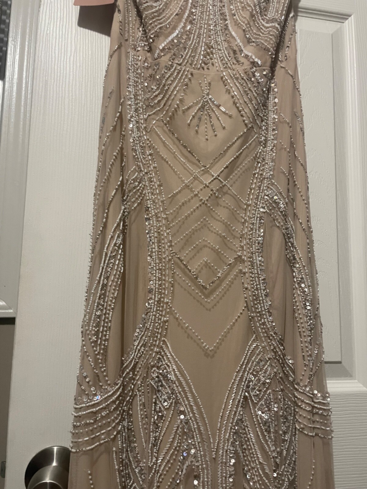 Never-worn BHLDN Art Deco-style beaded dress in sand and ivory by Anthropologie