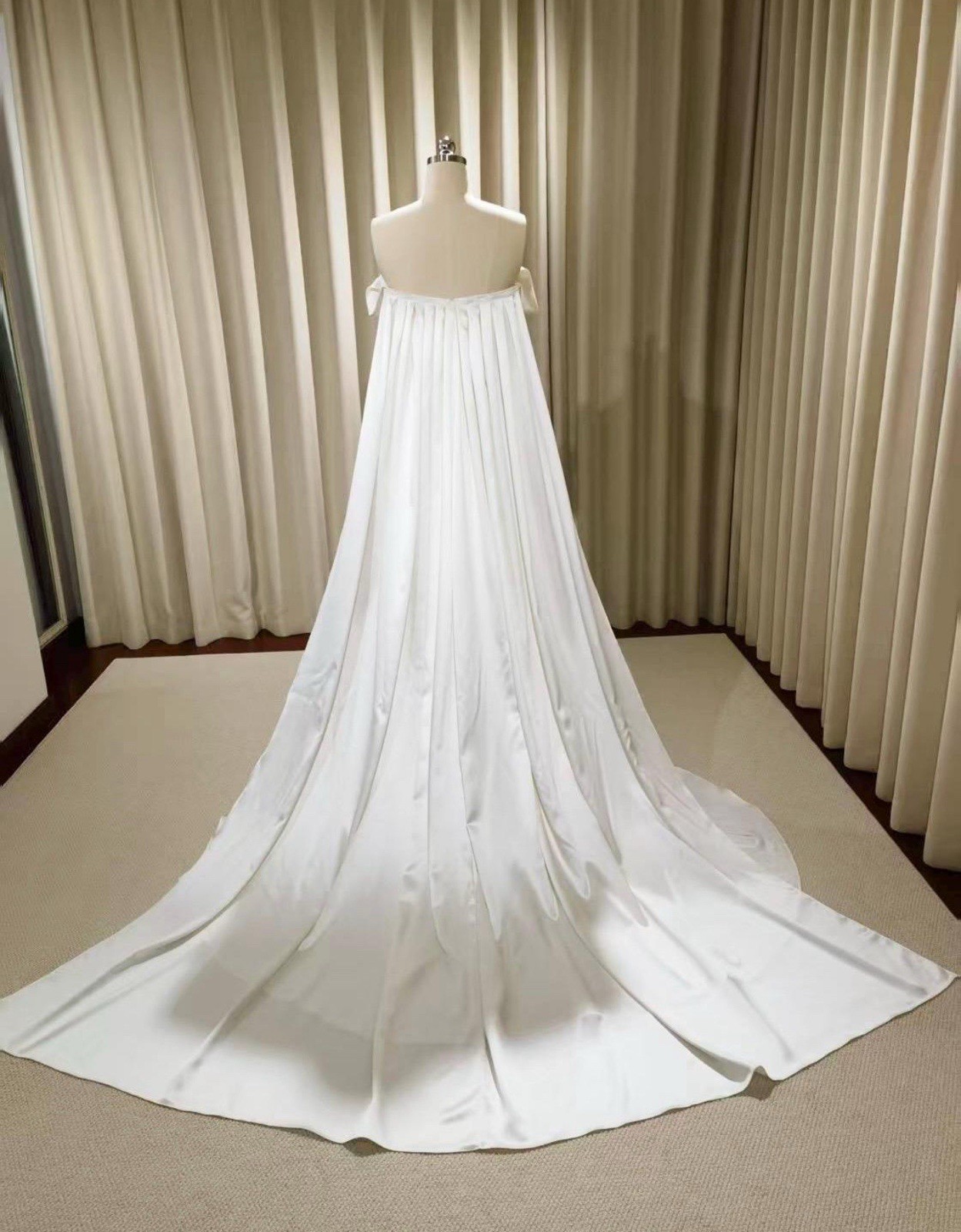 Custom NWT Satin Corset Wedding Gown With Removable Cape And Arm Straps
