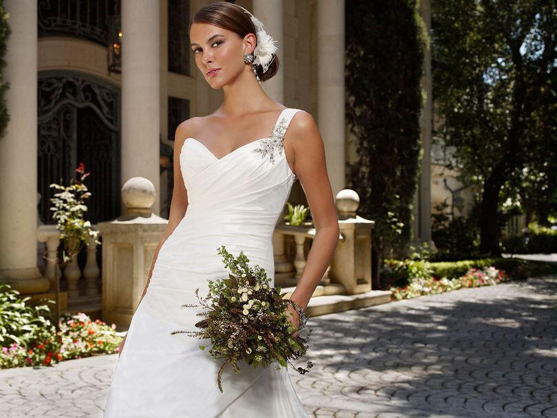 Casablanca Bridal Exotic Escape Wedding Dress 8 Romantic Taffeta One Strap 1977