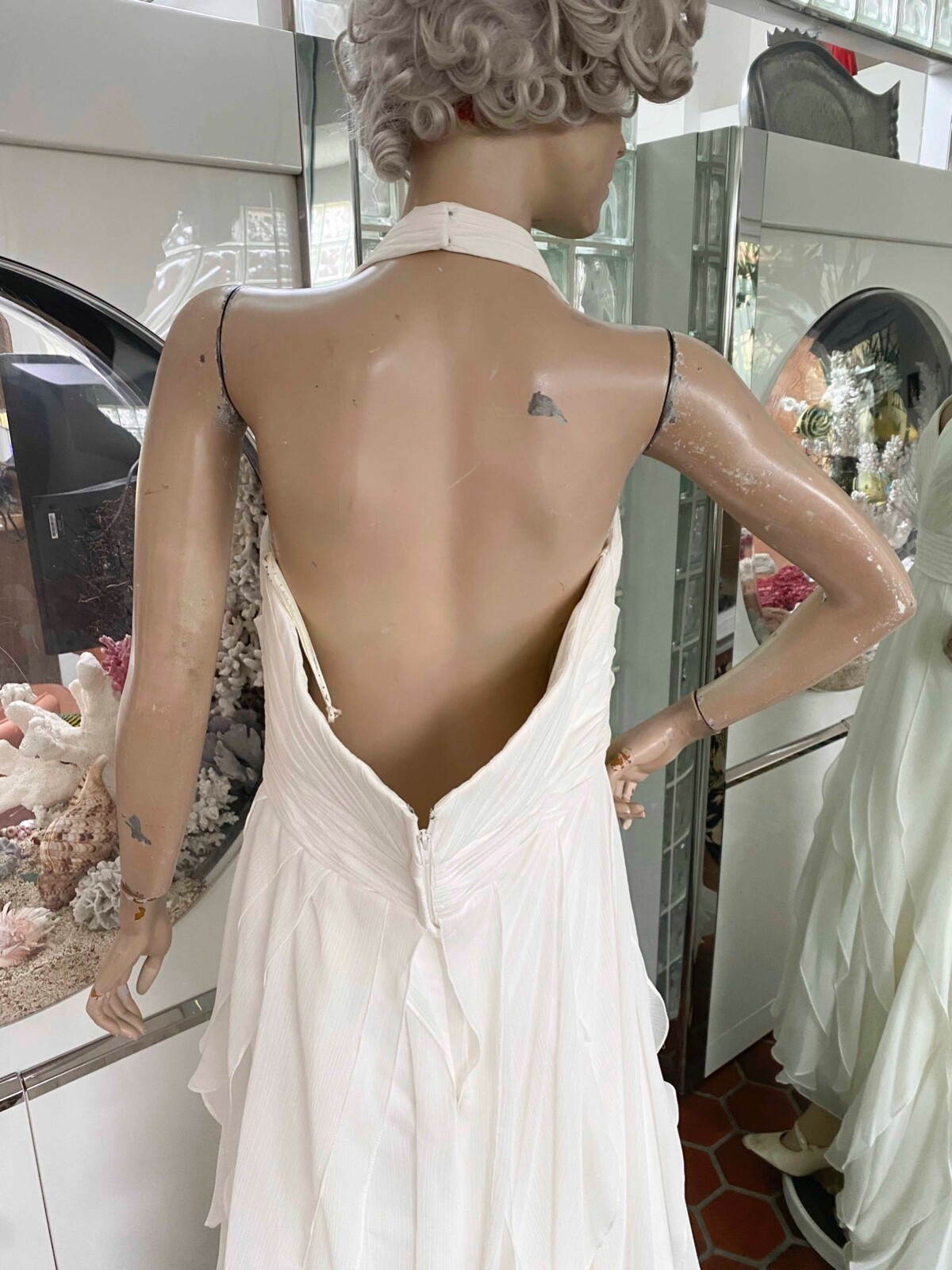 Galina Tiered Ruffles Halter Ivory White Maxi Gown Dress Size 16W