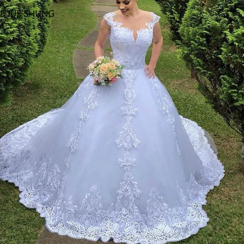 New White/Ivory WeddingDresses V-neck Lace Applique Train BridalGown Custom Size