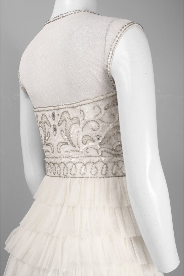 Sue Wong Art Deco Illusion Beaded Bodice Layered Ruffle Short Dress NWT -Size 12