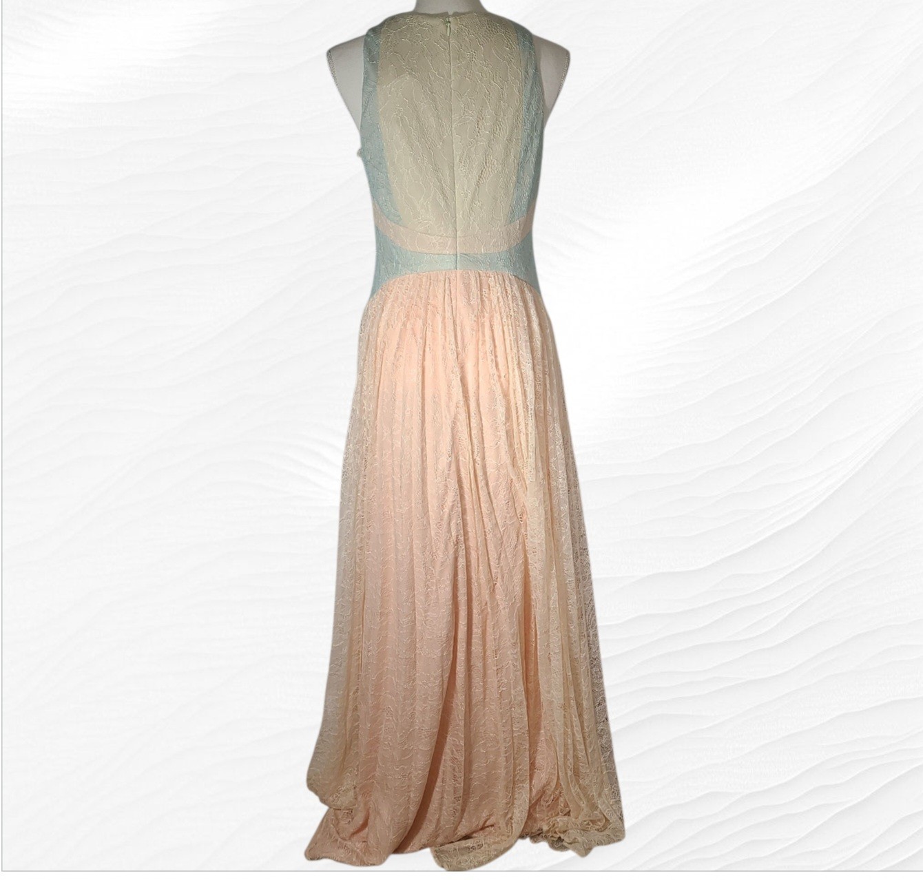 Adrianna Papell Halter Neck Sleeveless Ruched Lace Dress Apricot Multi Size 10