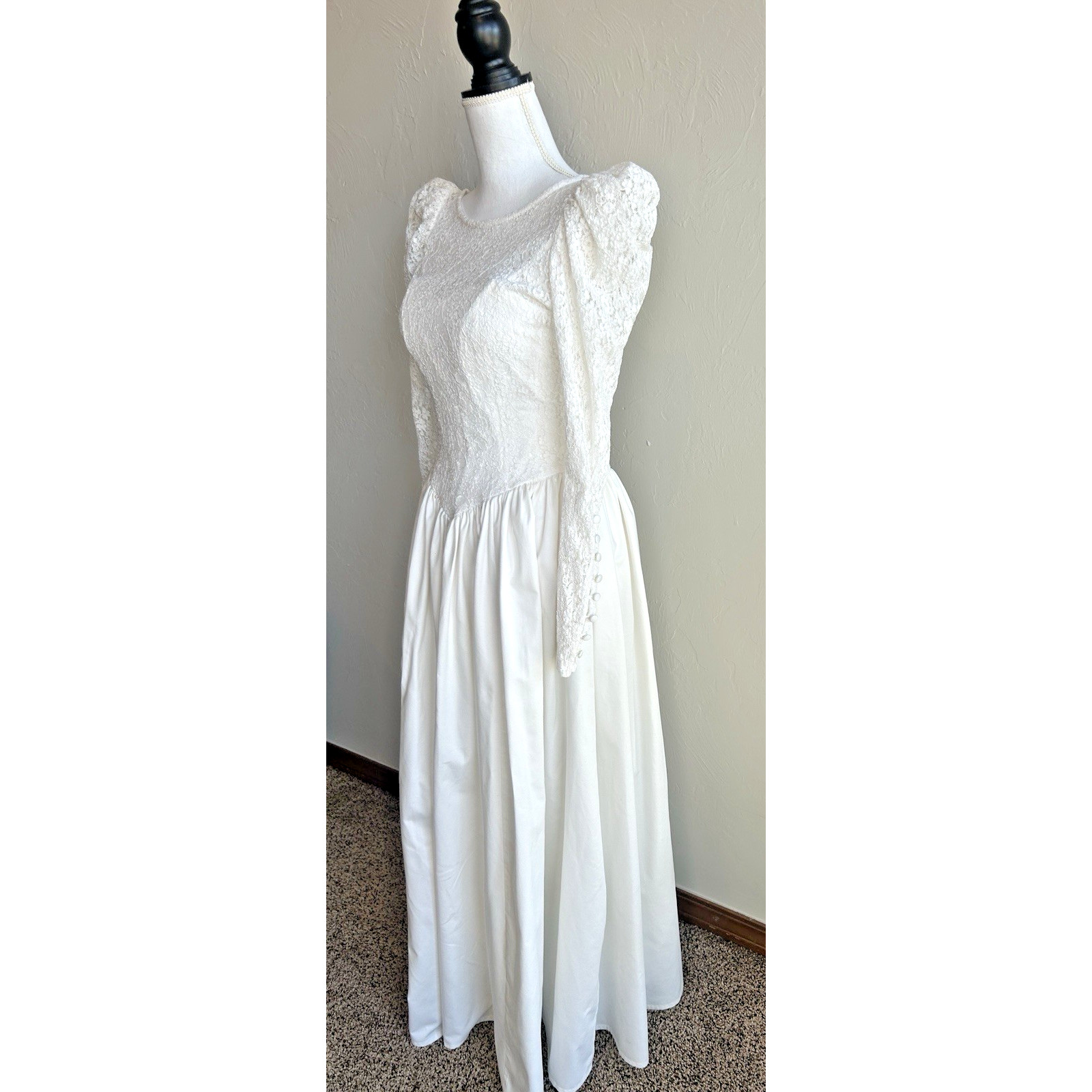 Vintage 1980s Laura Ashley Wedding Dress USA 10 Lace Prairie Made in England VGC