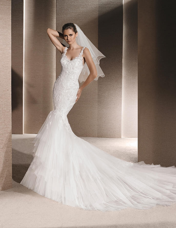 La Sposa St. Patrick Romantica Wedding Dress 14 Illusion Lace Mermaid Tulle NWT