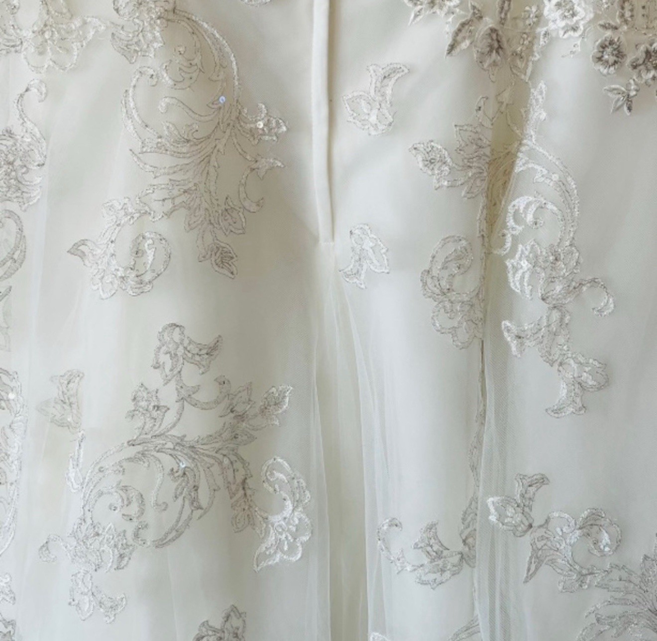 Oleg Cassini Ivory Sweetheart A-Line Tea Wedding Dress Lace Beaded Size 14