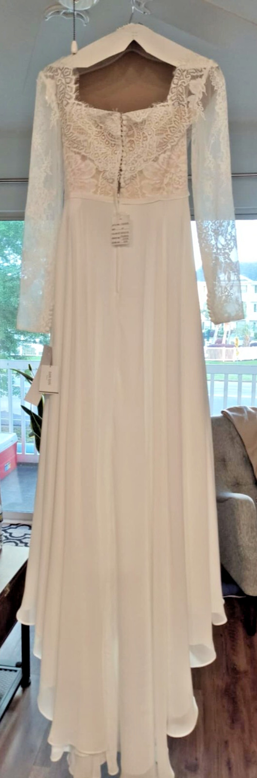 Davids Bridal Wedding Dress Long Sleeve Lace Chiffon A-Line Modest White