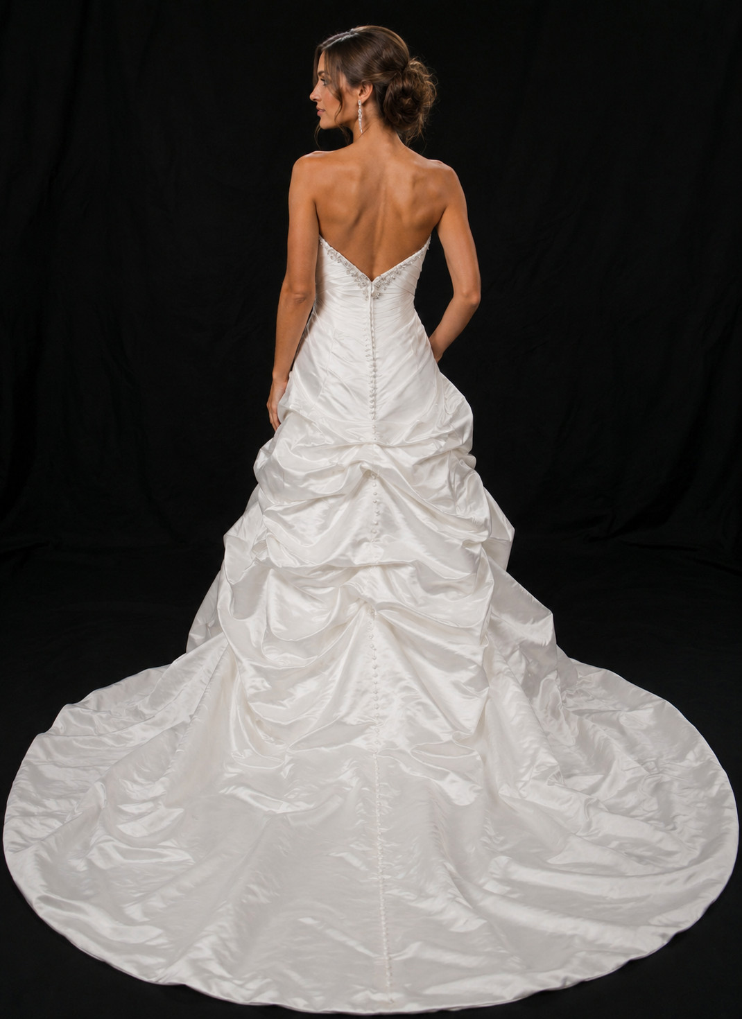 Casablanca Wedding Dress Ball Gown 12 Off-White Draped Ruffles Bling Ruched