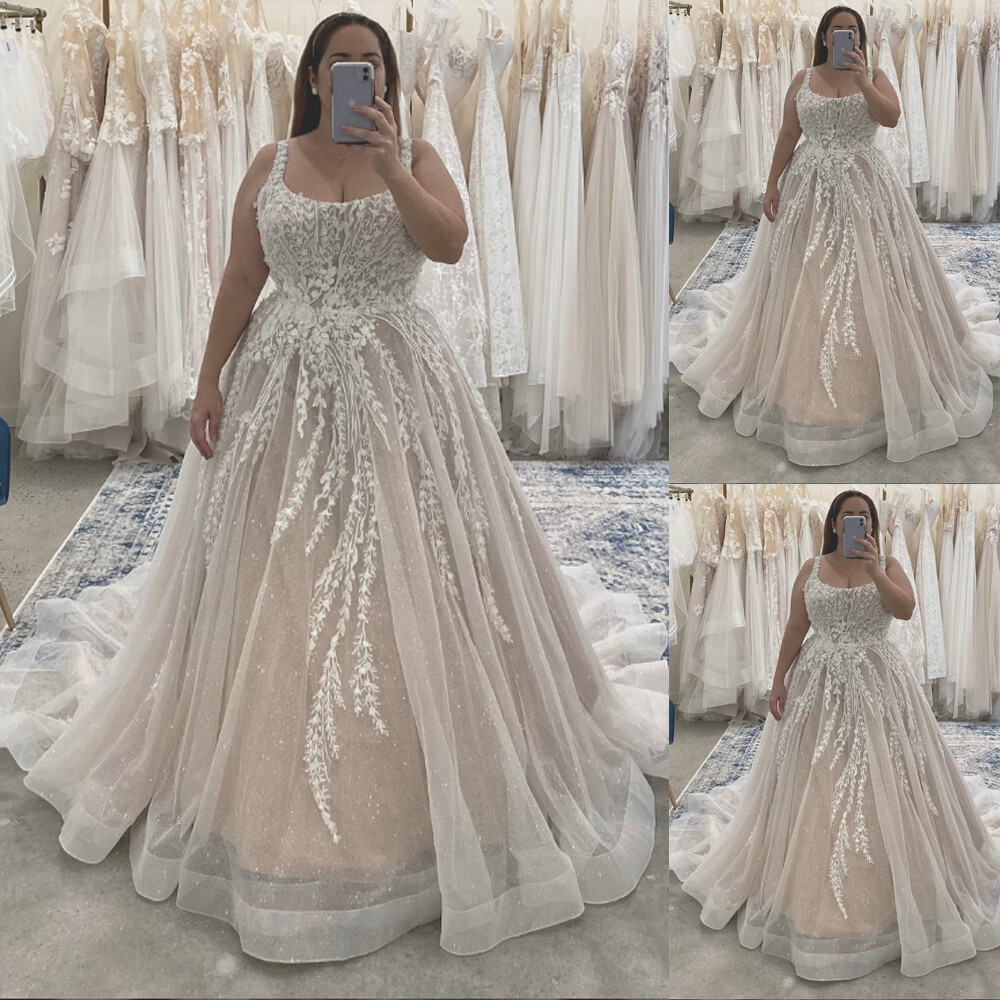 New Plus Size Wedding Dresses Lace Appliques Square Neck Bridal Gown Custom Size